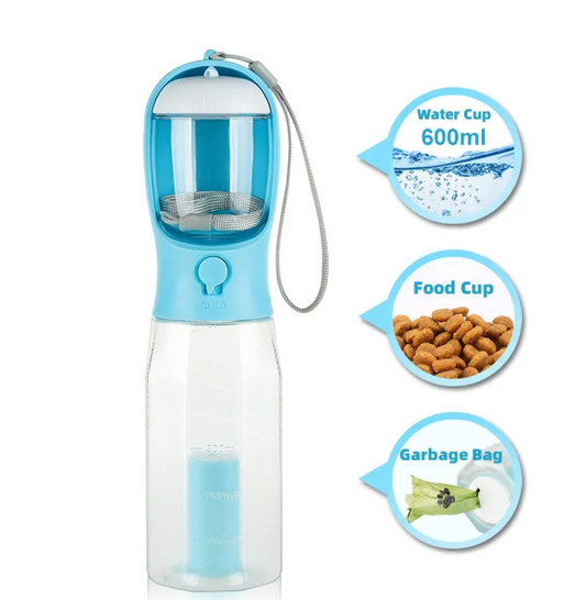 Botella de agua y comida 3 en 1 para mascotas